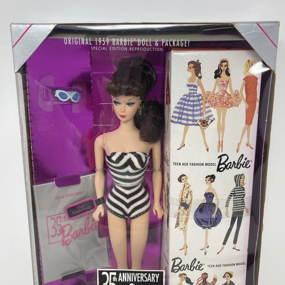 VTG 35th Anniversary 1959 Brunette Barbie Doll & Package Reproduction 93' Mattel